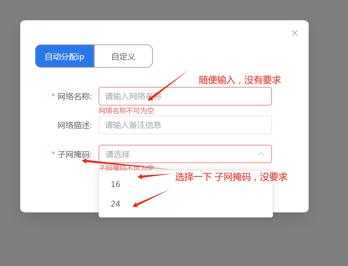 网络创建输入界面